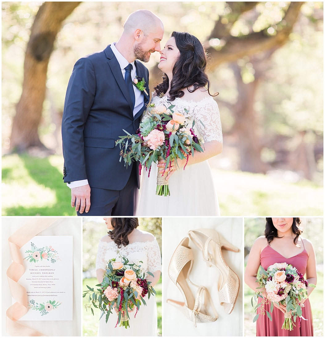 A Modern Sisterdale Dancehall Wedding in Boerne Texas by Allison Jeffers Wedding Photography featuring a sage, burgundy, and pale pink color palette 0069