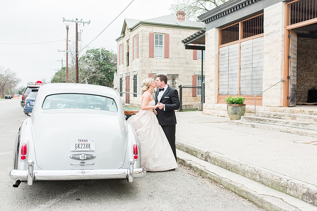 An Art Deco Black Tie Wedding at The Ingenhuett On High in Comfort Texas Featuring a Bentley Vintage Car and Blush Wedding Dress 0026