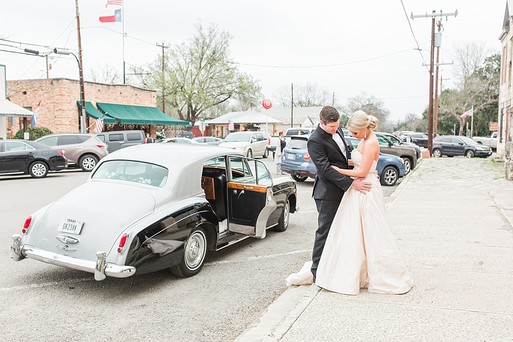An Art Deco Black Tie Wedding at The Ingenhuett On High in Comfort Texas Featuring a Bentley Vintage Car and Blush Wedding Dress 0030