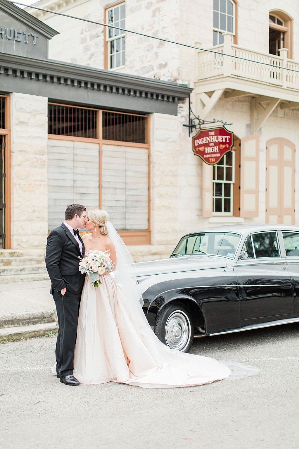 An Art Deco Black Tie Wedding at The Ingenhuett On High in Comfort Texas Featuring a Bentley Vintage Car and Blush Wedding Dress 0036