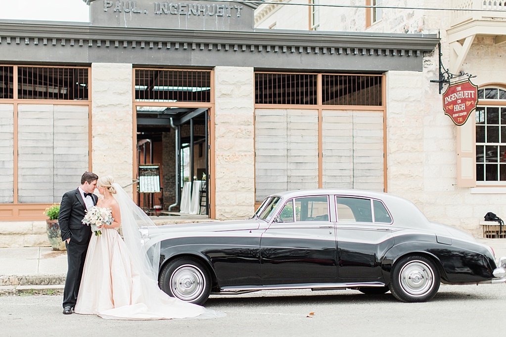 An Art Deco Black Tie Wedding at The Ingenhuett On High in Comfort Texas Featuring a Bentley Vintage Car and Blush Wedding Dress 0037