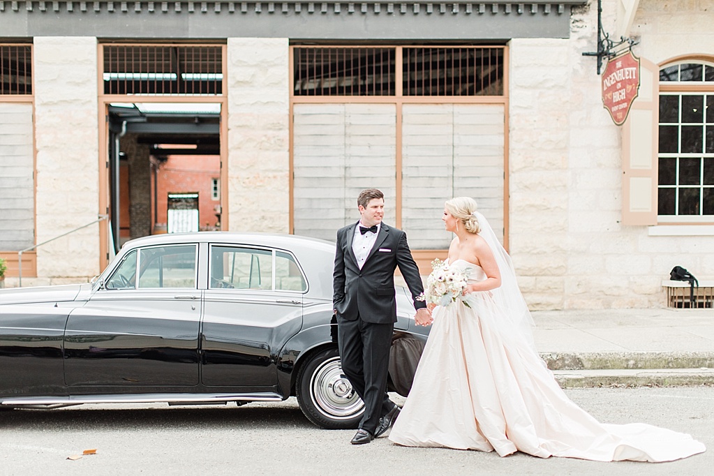 An Art Deco Black Tie Wedding at The Ingenhuett On High in Comfort Texas Featuring a Bentley Vintage Car and Blush Wedding Dress 0042