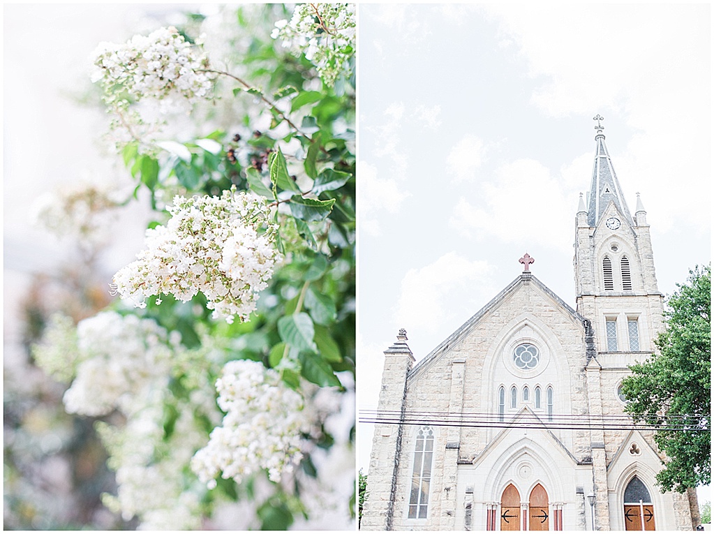 A classic summer wedding ceremony at St Marys Catholic Church in Fredericksburg Texas and wedding reception at The National Museum of the Pacific War Nimitz Museum 0011