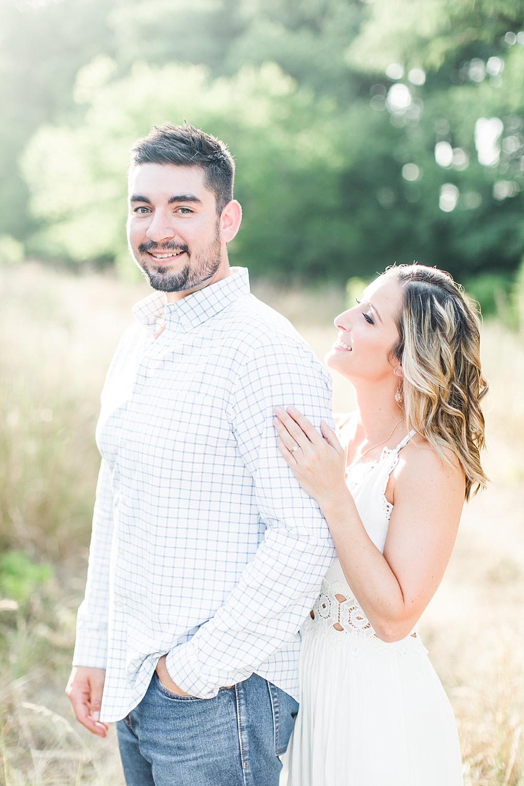 summer Boerne engagement photos at cibolo nature center with white lulus dress 0009