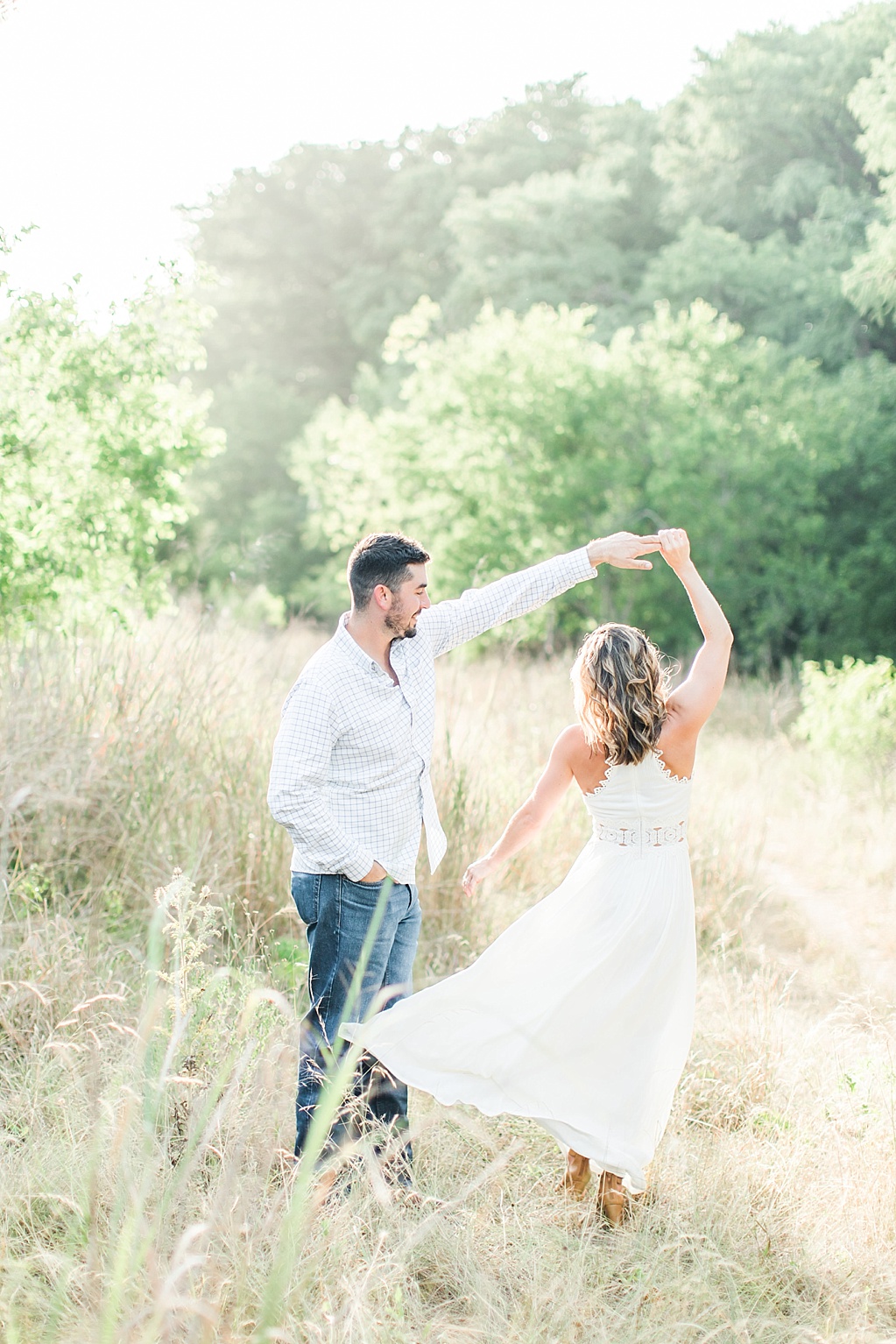 summer Boerne engagement photos at cibolo nature center with white lulus dress 0014