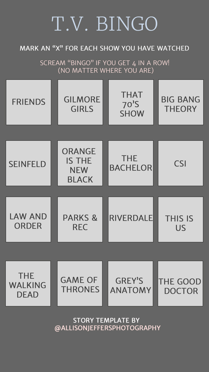 free instagram story template quizzes TV bingo