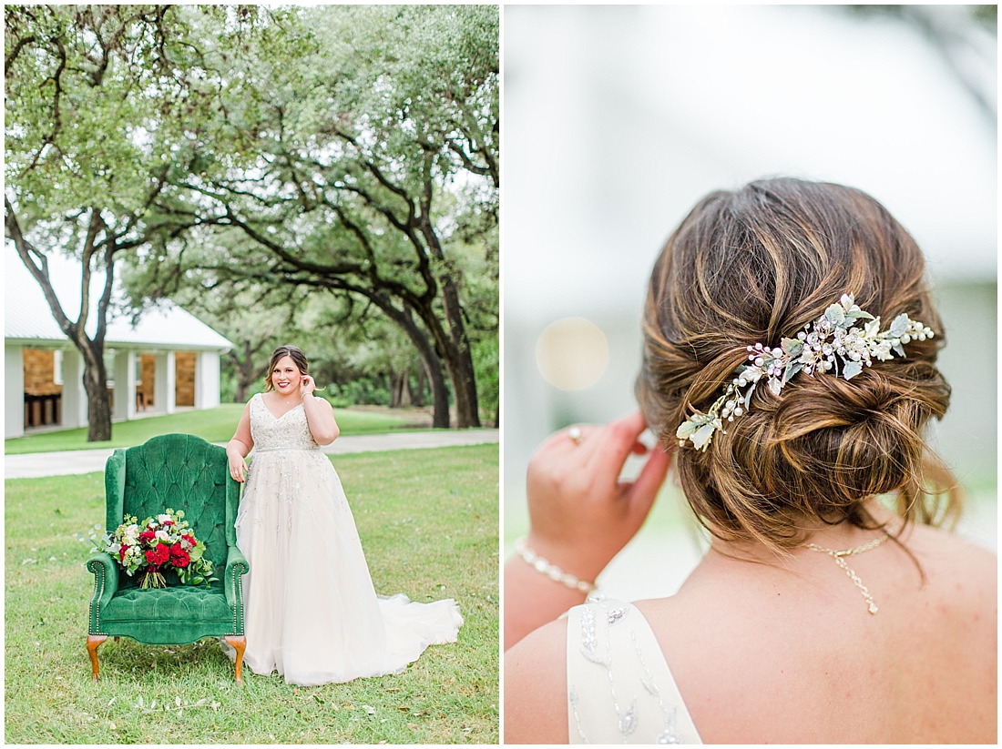 Bridal photos at The Chandelier of Gruene New Braunfels in the rain 0006