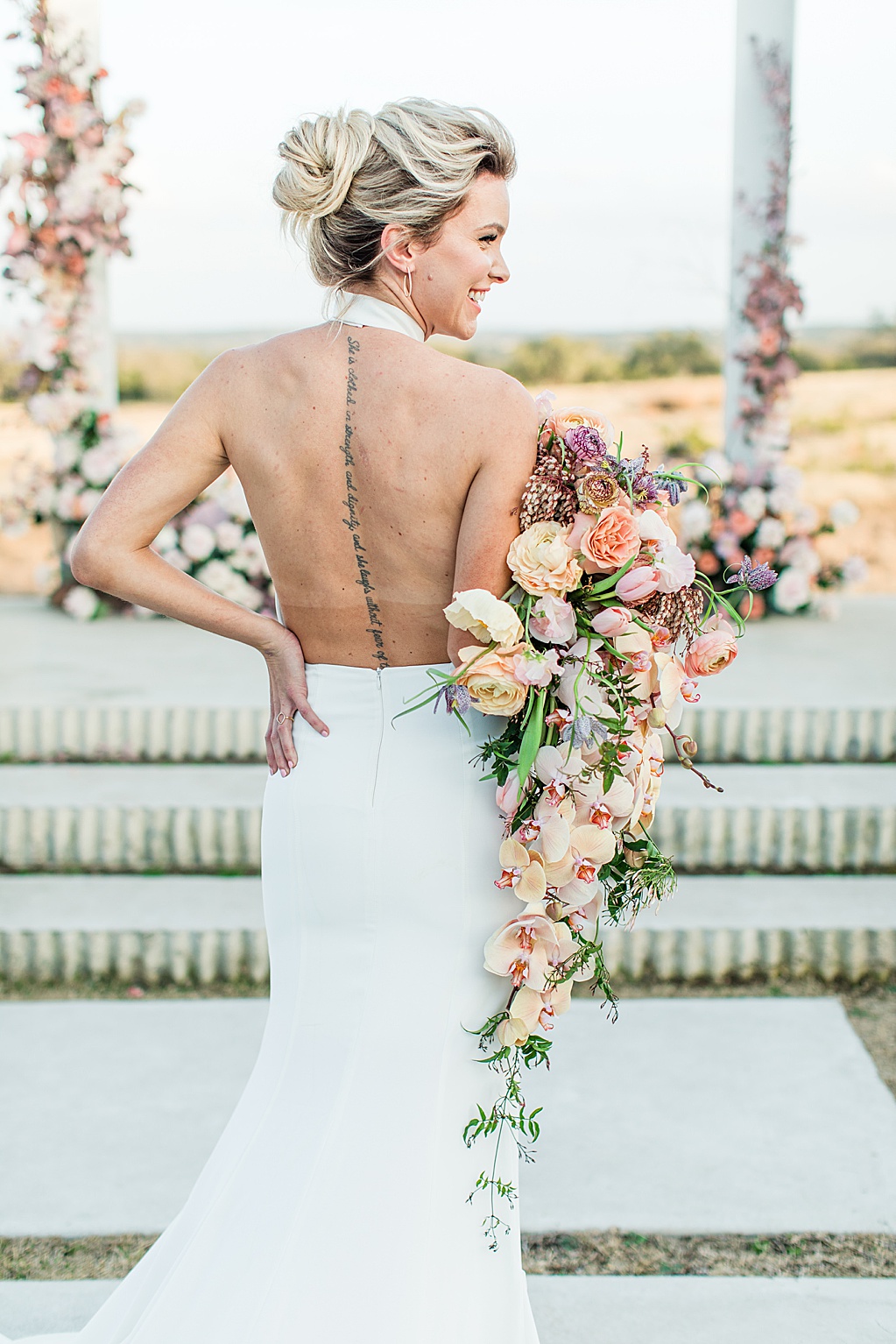 Blush mauve peach and coral wedding inspiration at Prospect House in Dripping Springs Texas wedding venue by Allison Jeffers Photography 0044