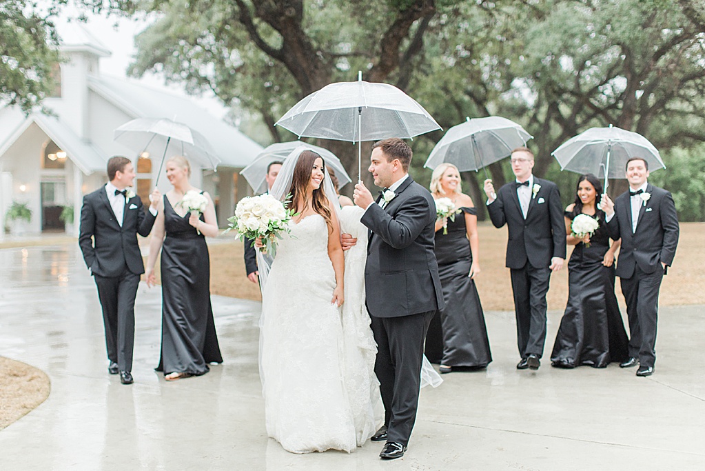 A Rainy Day Black and White Wedding at The Chandelier of Gruene 0056