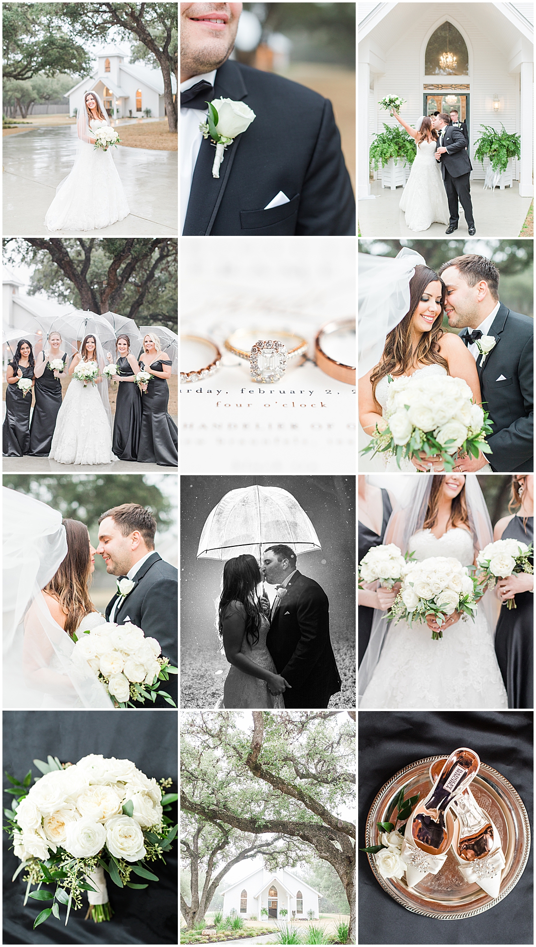 A Rainy Day Black and White Wedding at The Chandelier of Gruene 0111