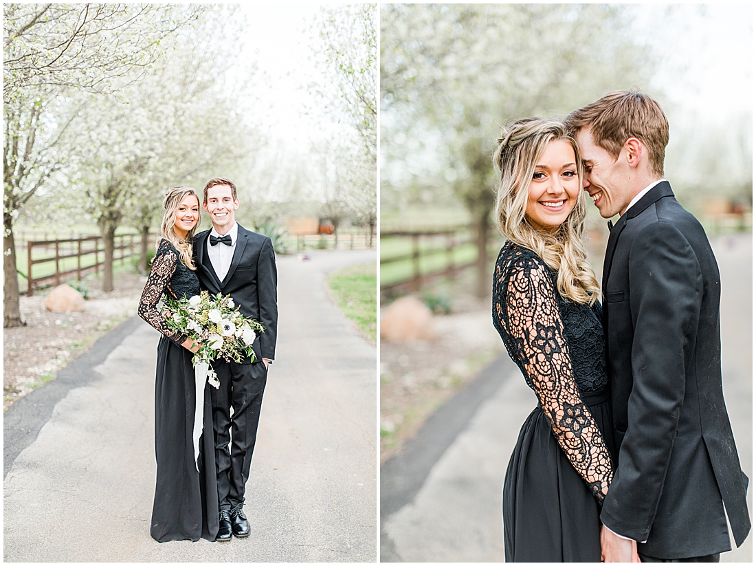 King River Ranch Wedding Venue in Johnson City Engagement Photos in the white Pear blossoms by Allison Jeffers Wedding Photography 0019
