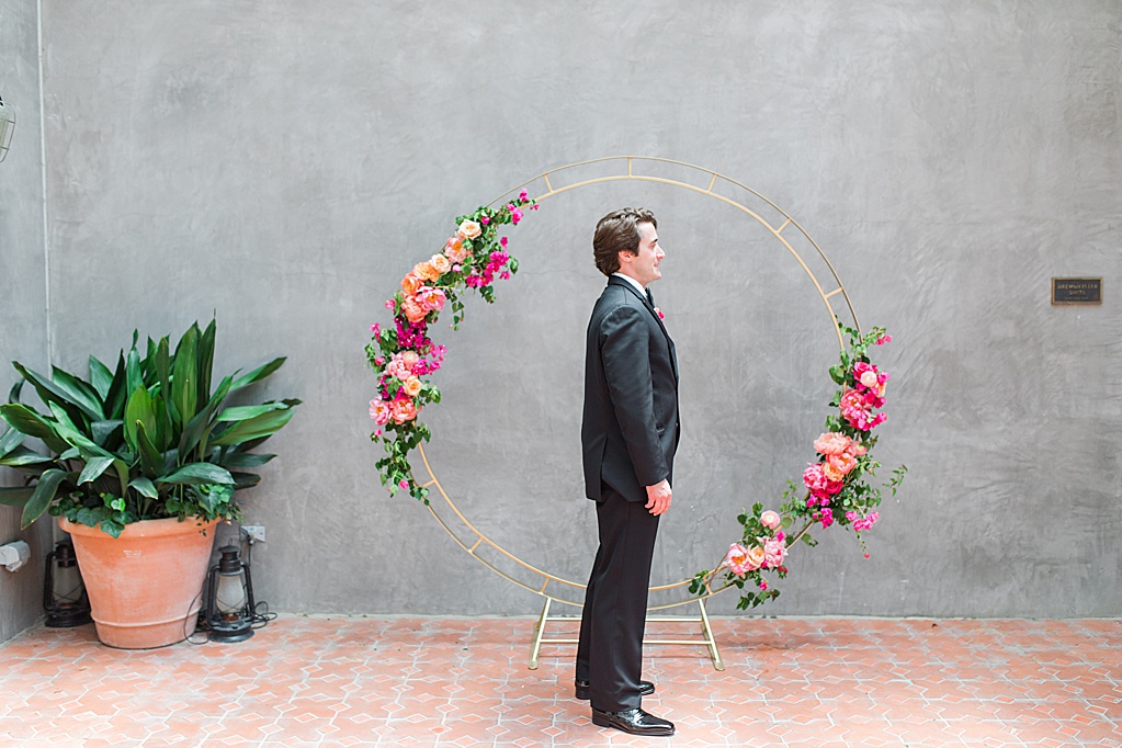 A Summer Wedding at Hotel Emma in San Antonio featuring hot pink bougainvillea florals 0040