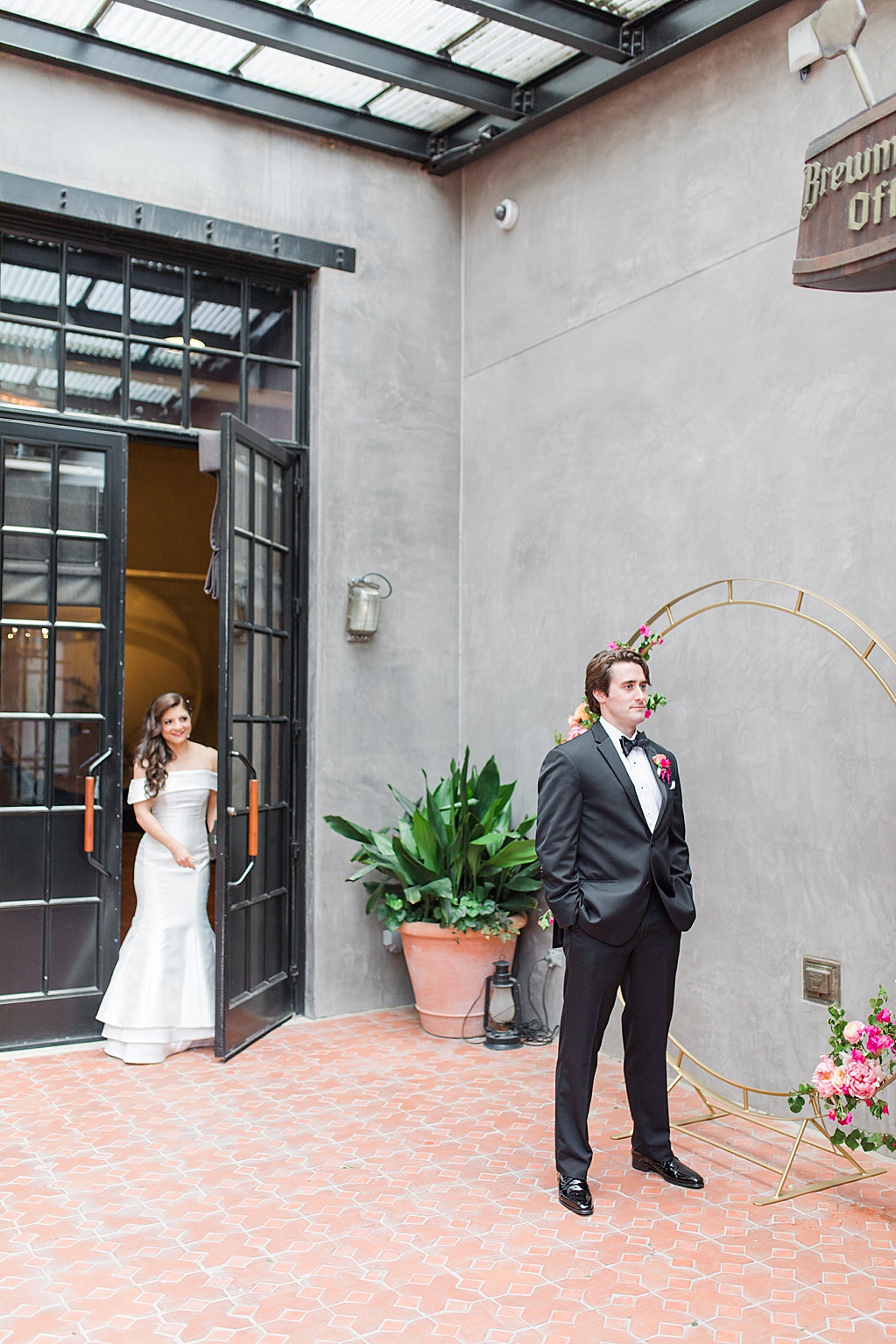 A Summer Wedding at Hotel Emma in San Antonio featuring hot pink bougainvillea florals 0041