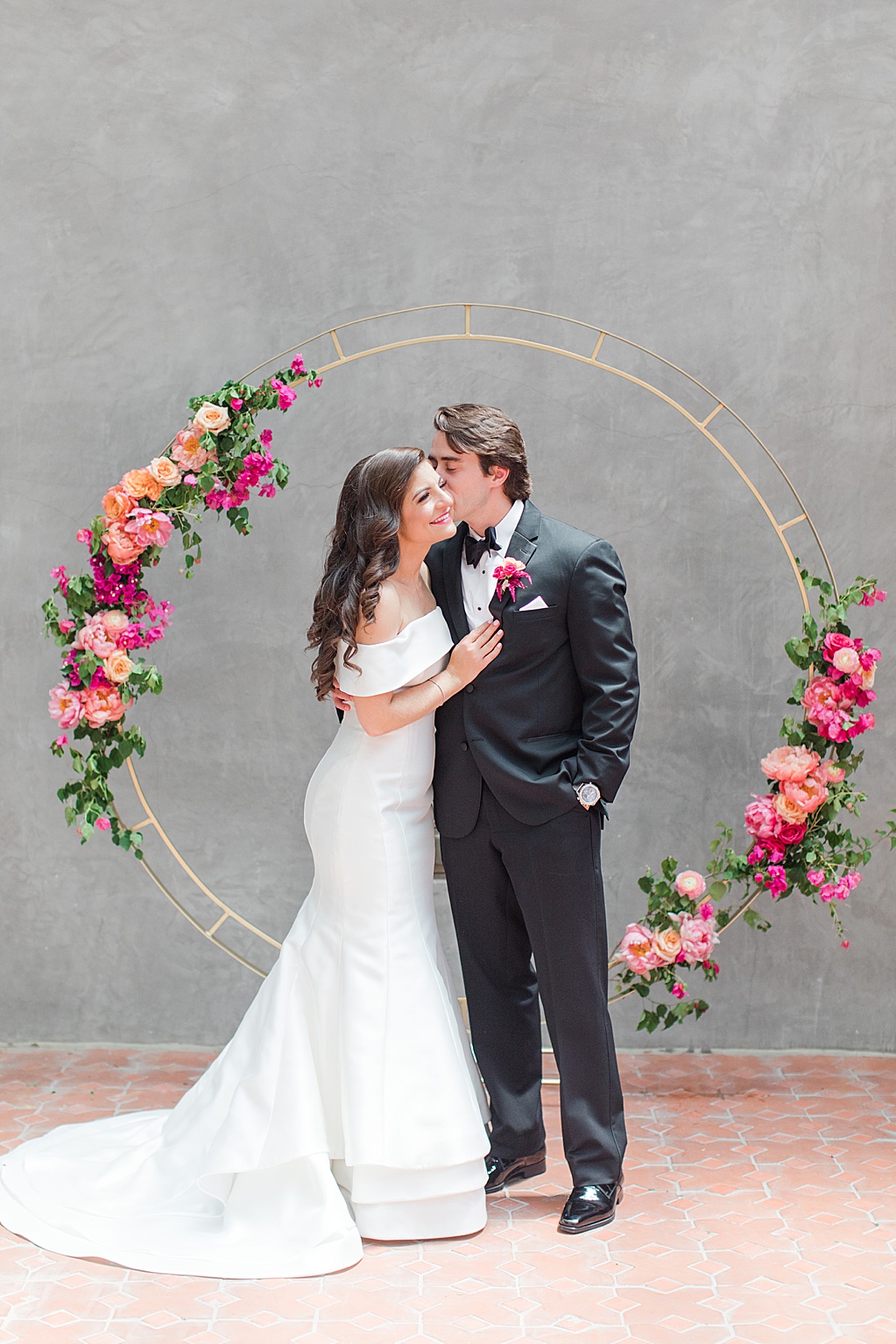 A Summer Wedding at Hotel Emma in San Antonio featuring hot pink bougainvillea florals 0051