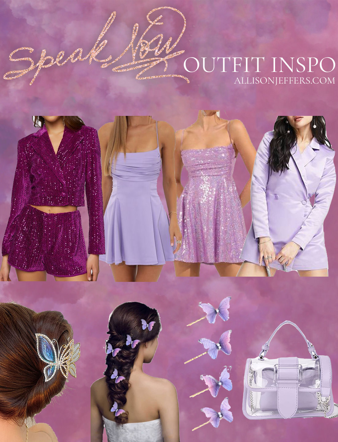 taylor swift eras tour speak now outfit ideas eras concert purple dresses and accessories copy
